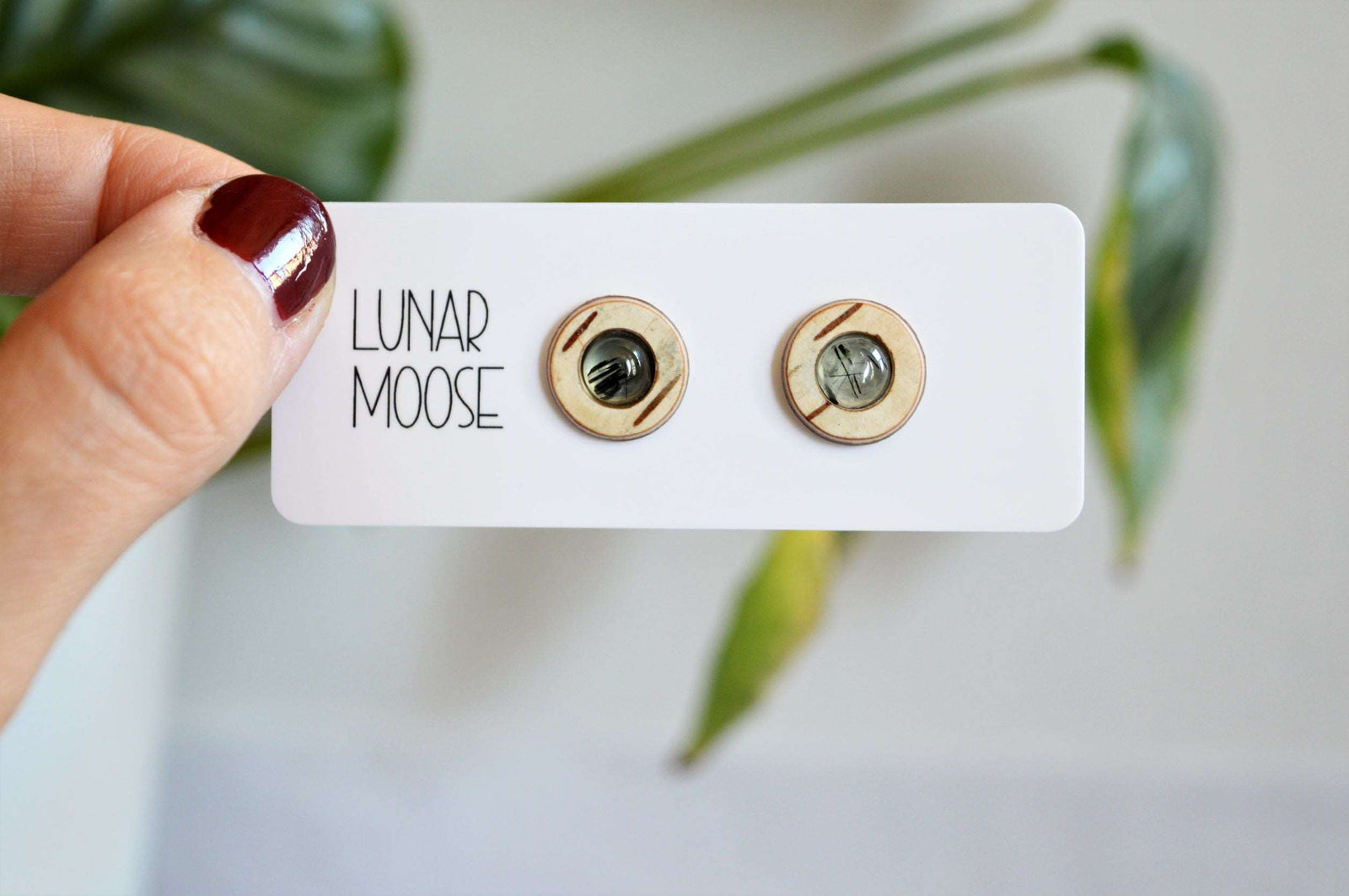 Birch Bark Gemstone Studs