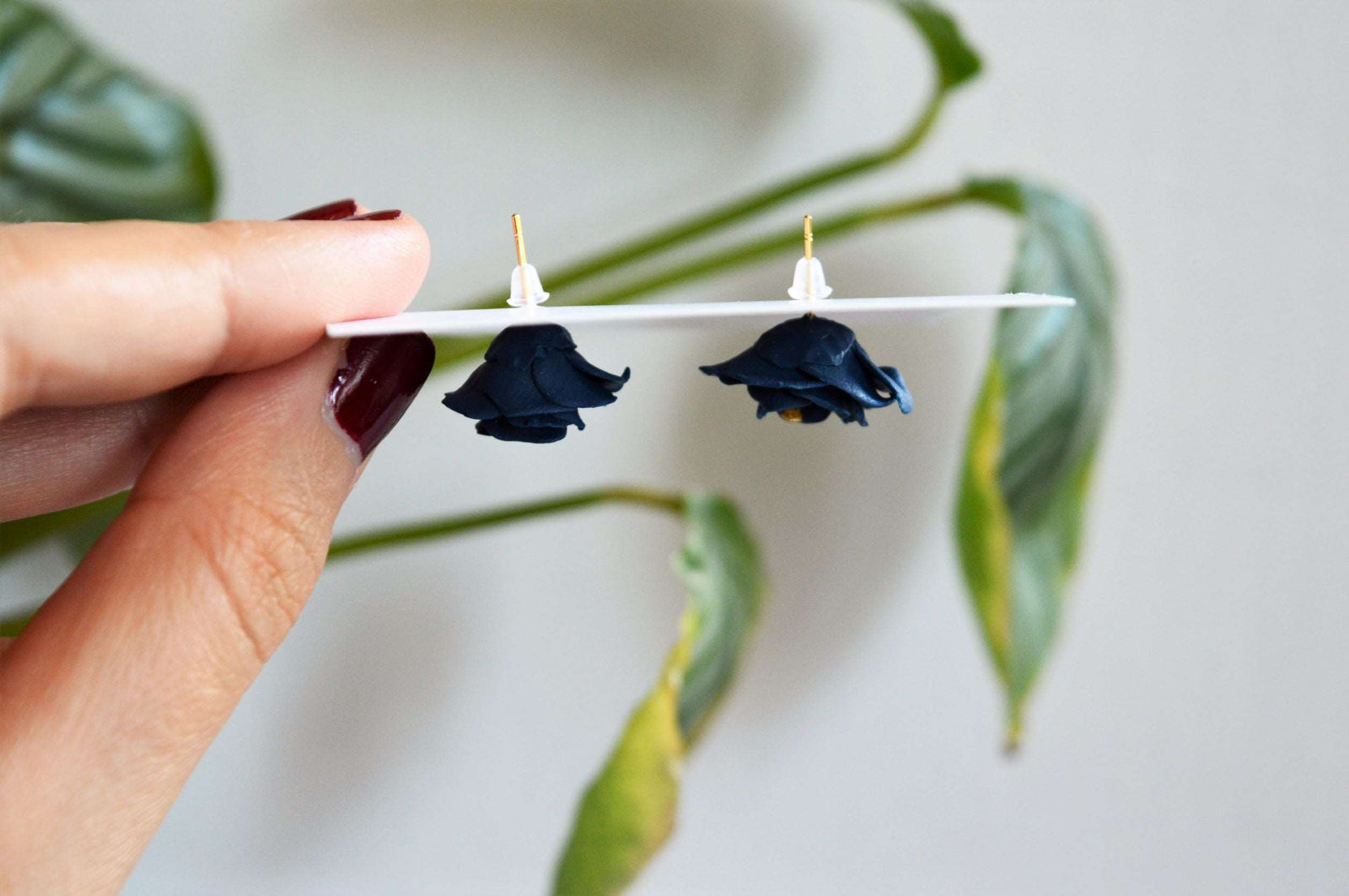 Floral Studs Clay Earrings - Blue