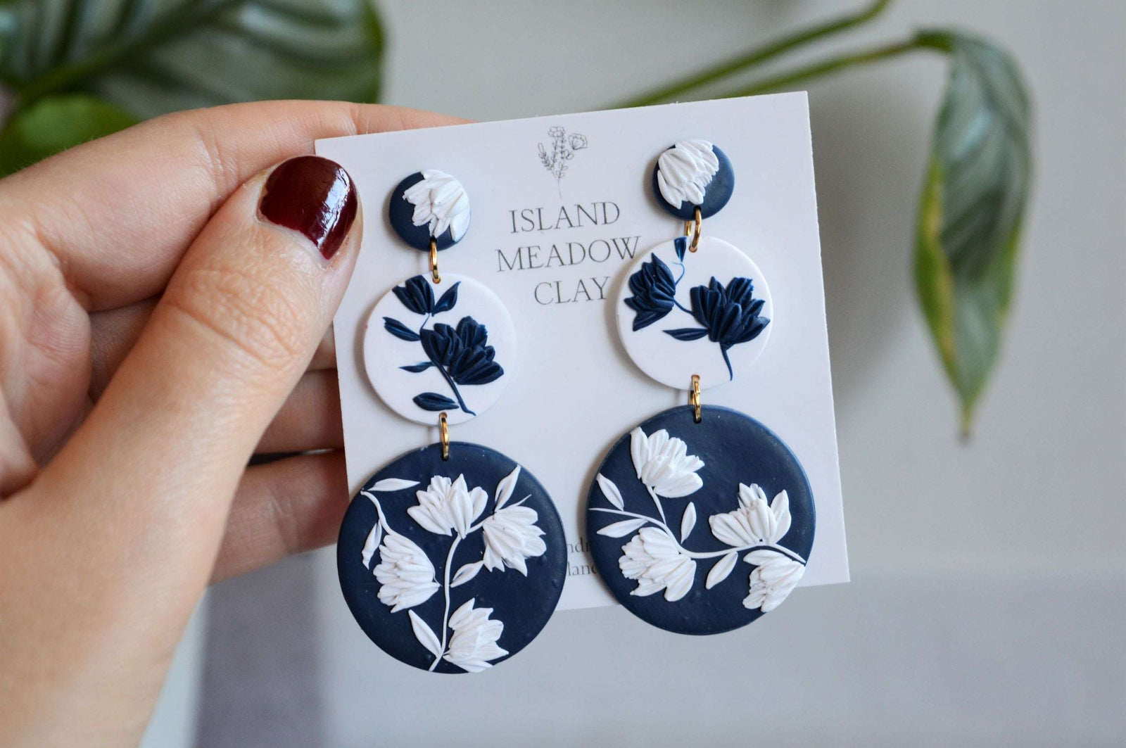 3 Tier Clay Earrings - Grecian Blue