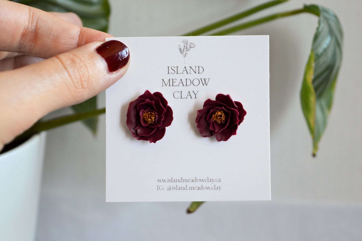 Floral Studs Clay Earrings - Plum