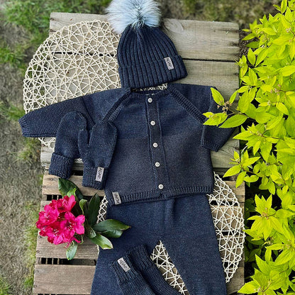 Baby Merino Wool Cardigan - Navy / 9 months