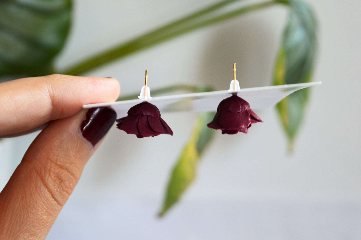Floral Studs Clay Earrings - Plum