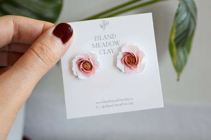 Floral Studs Clay Earrings - White/Pink Island Meadow Clay