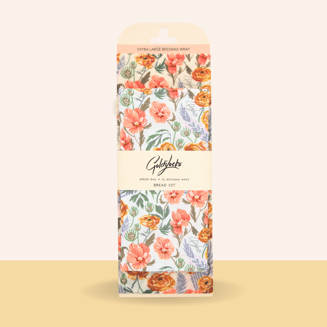 Bread Bag & Beeswax Wrap Set - Golden Floral