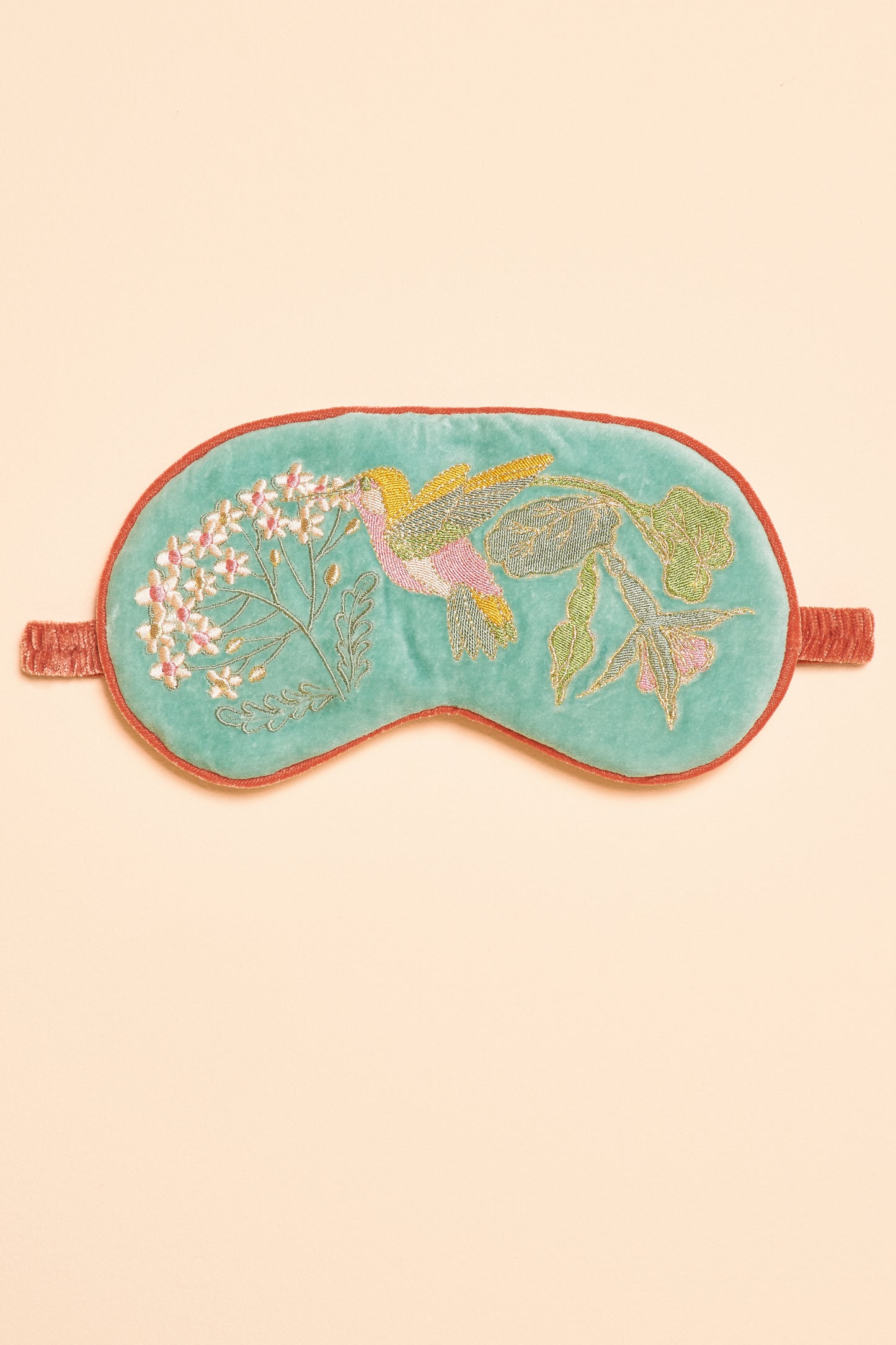 Luxury Lavender Velvet Eye Mask - Hummingbird, Aqua