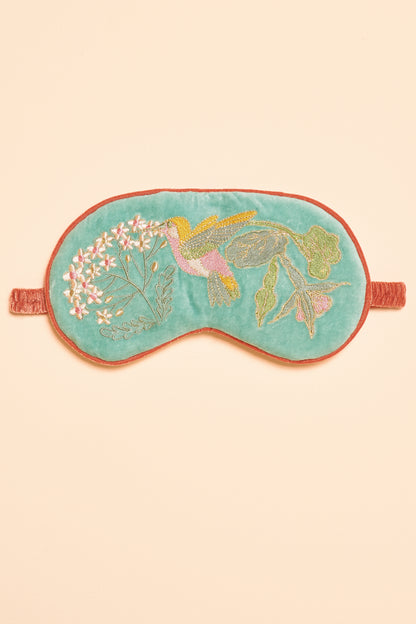 Luxury Lavender Velvet Eye Mask - Hummingbird, Aqua