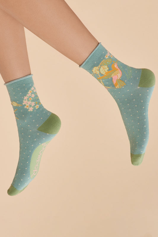 Ladies Ankle Socks - Hummingbird Aqua