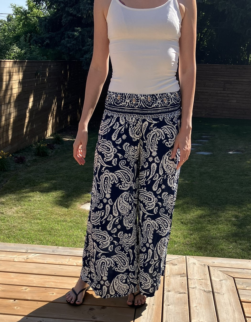 Linen Palazzo Pants - Blue Paisley