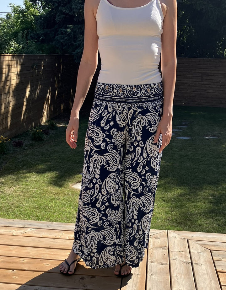 Linen Palazzo Pants - Blue Paisley