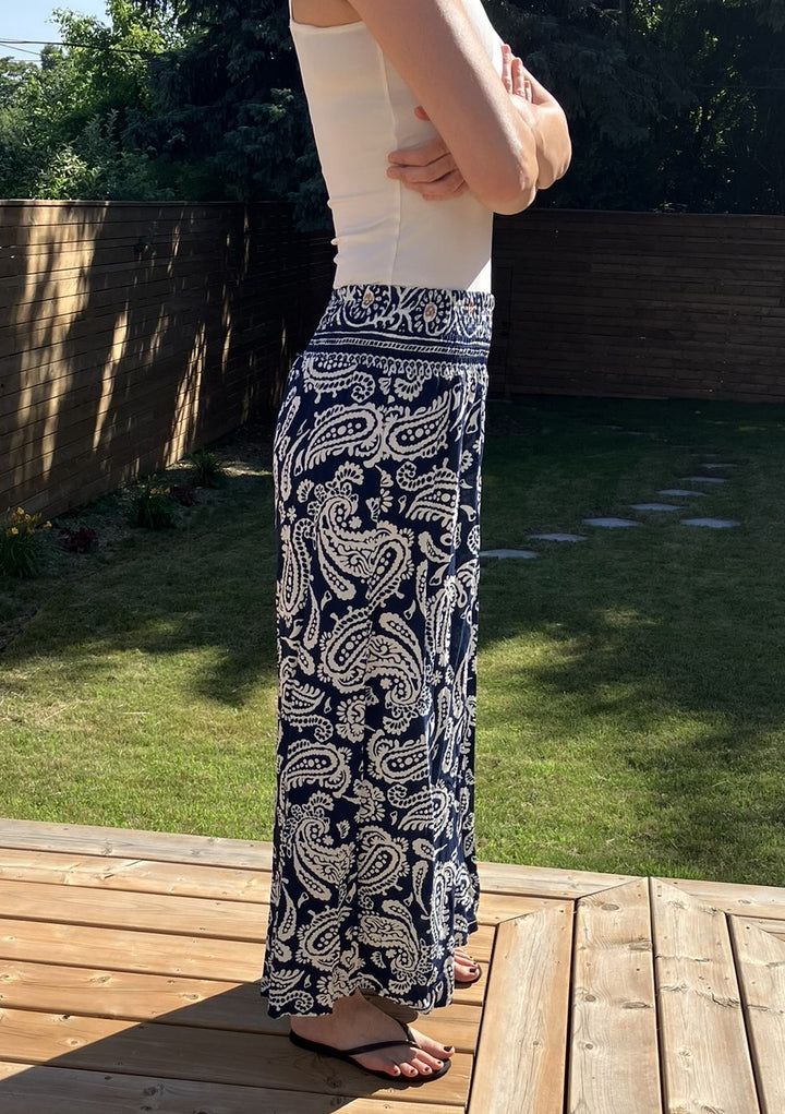 Linen Palazzo Pants - Blue Paisley