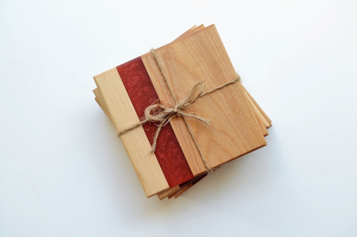 Maple/Red Epoxy Wood Coasters