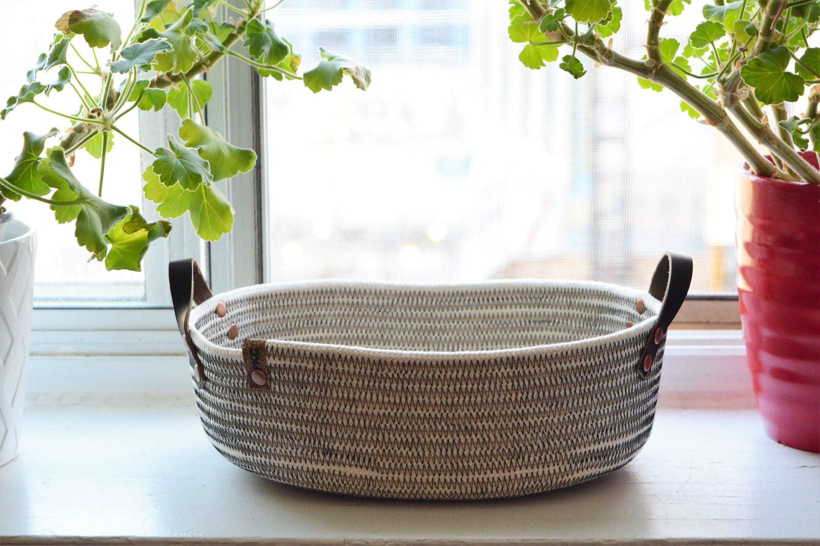 Cotton Rope Basket - Black Stitch
