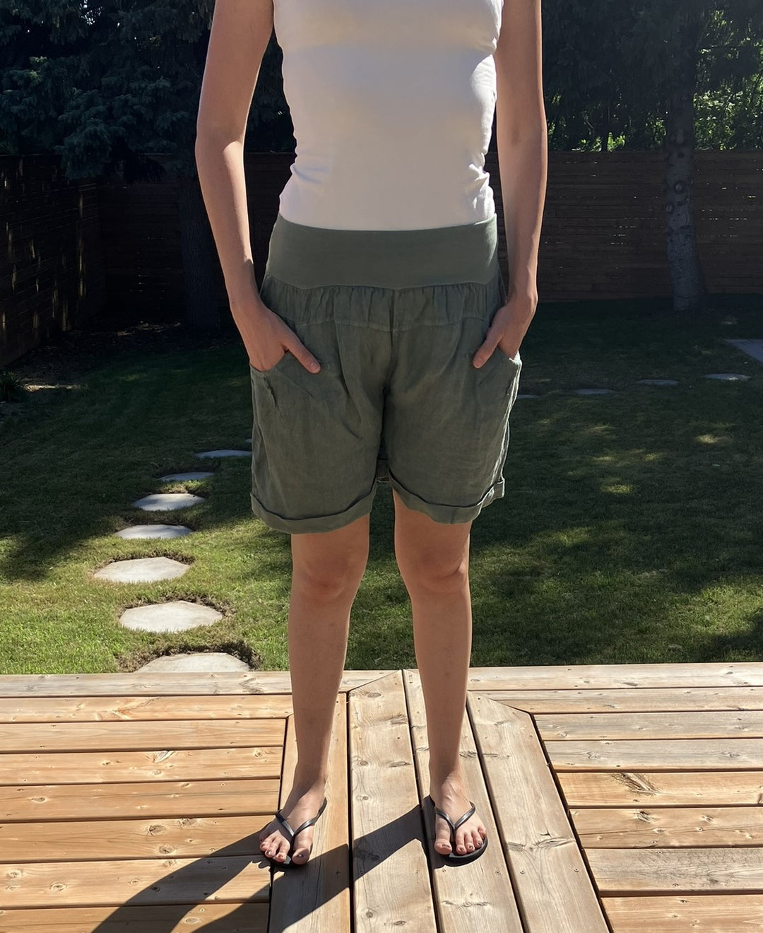 Linen Shorts - Army Green