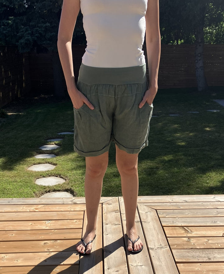 Linen Shorts - Army Green