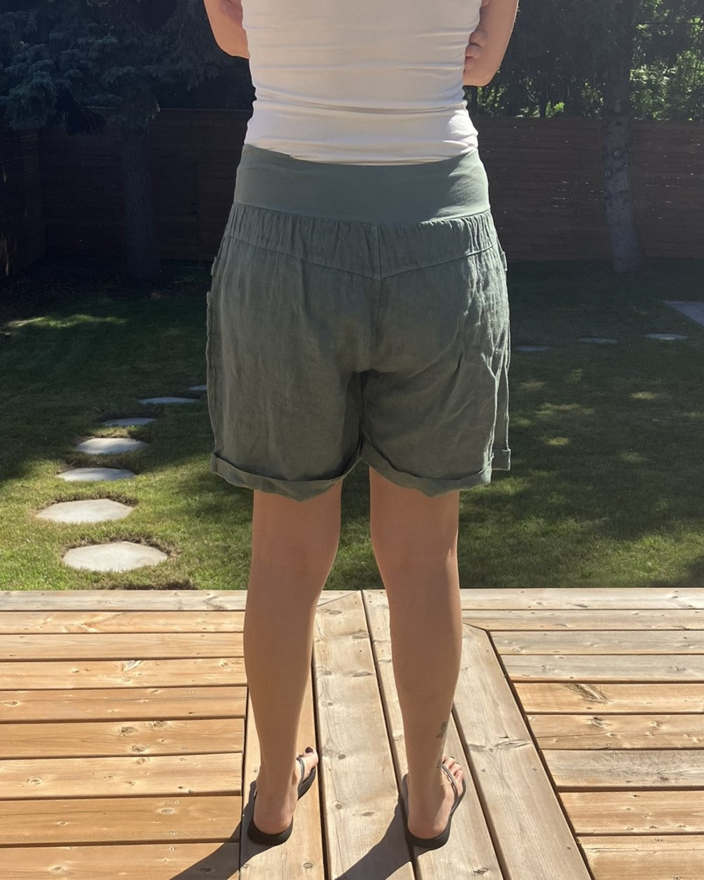 Linen Shorts - Army Green