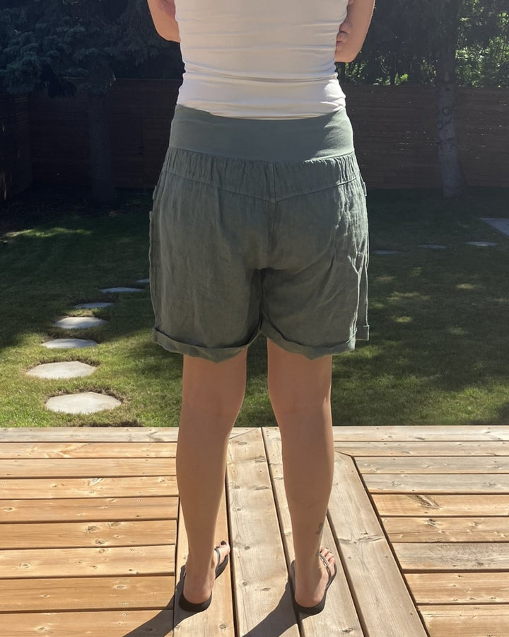 Linen Shorts - Army Green