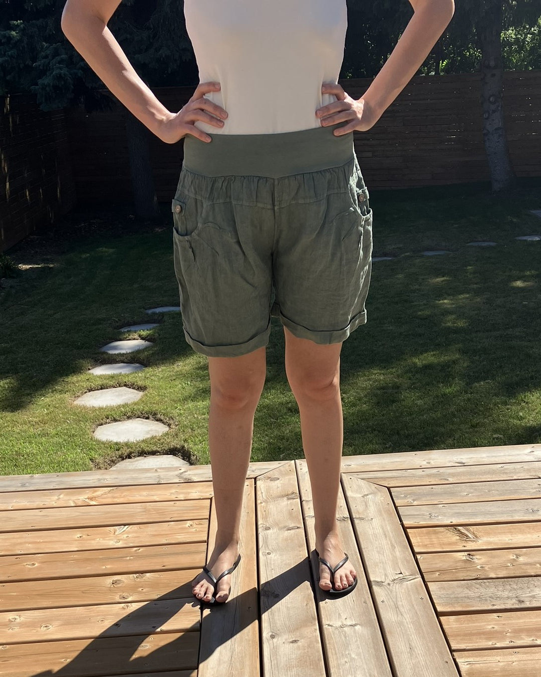 Linen Shorts - Army Green