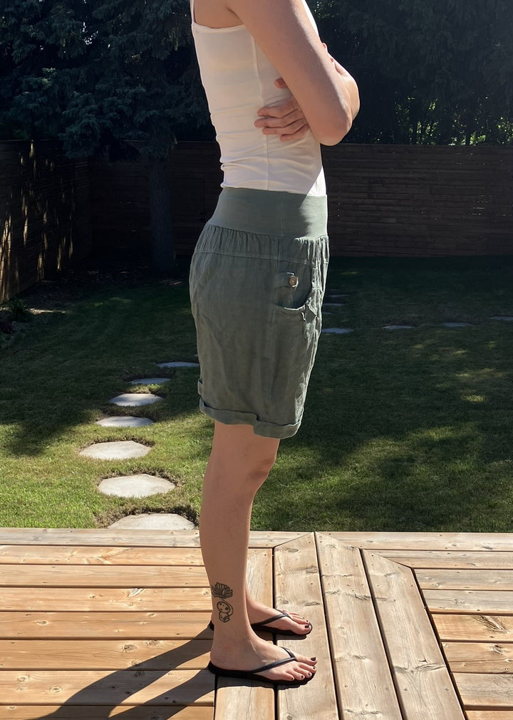 Linen Shorts - Army Green