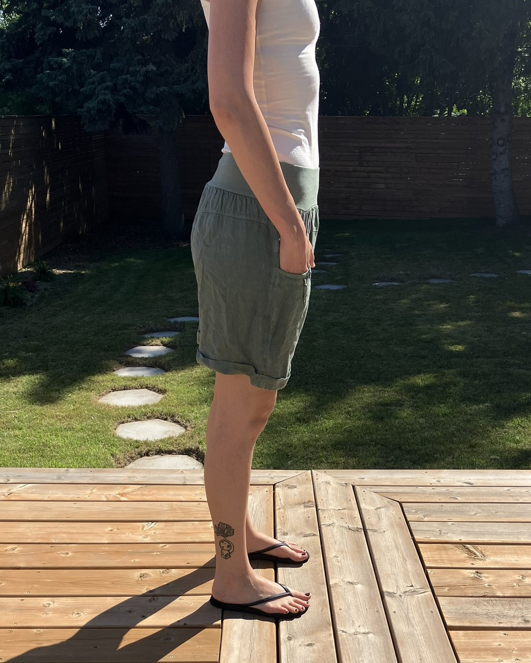Linen Shorts - Army Green