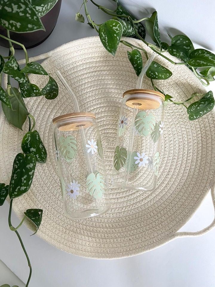Monstera Can Iced Coffee Glass