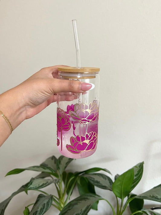 Color Changing Peony Can Iced Coffee Glass