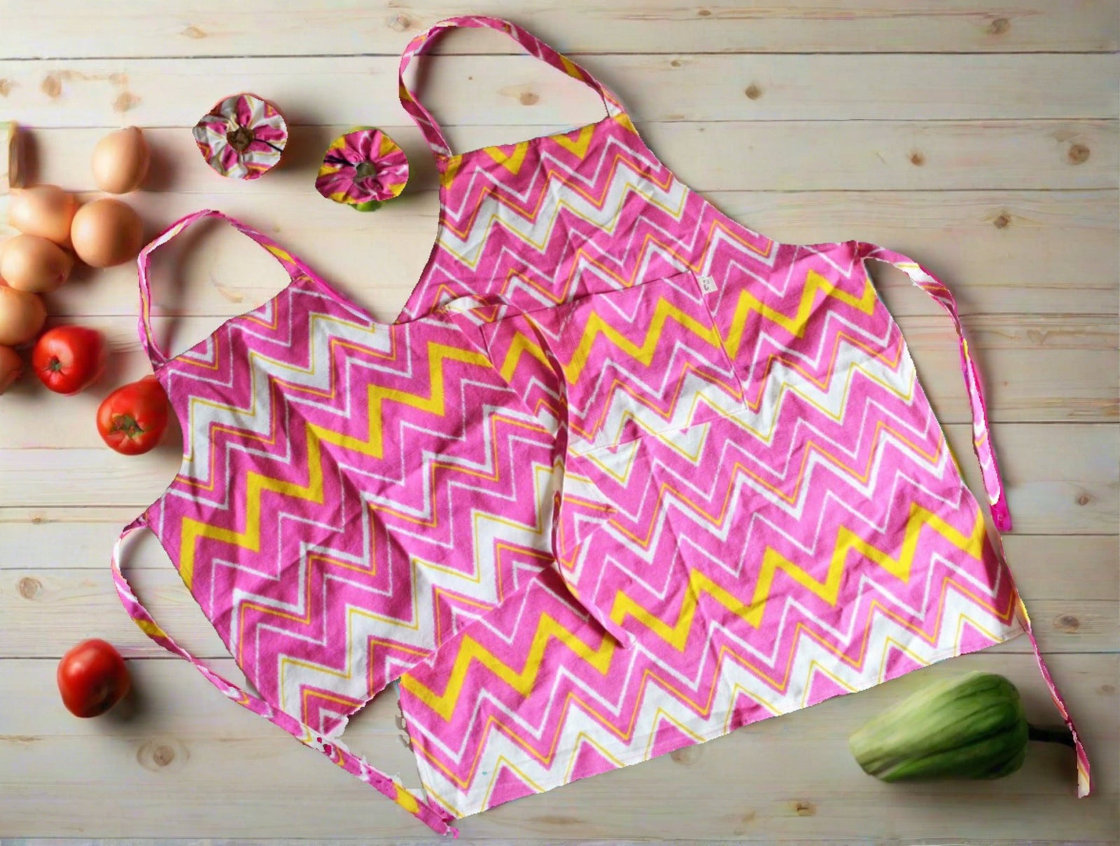 Adult and Kid Apron Set - Pink ZigZag