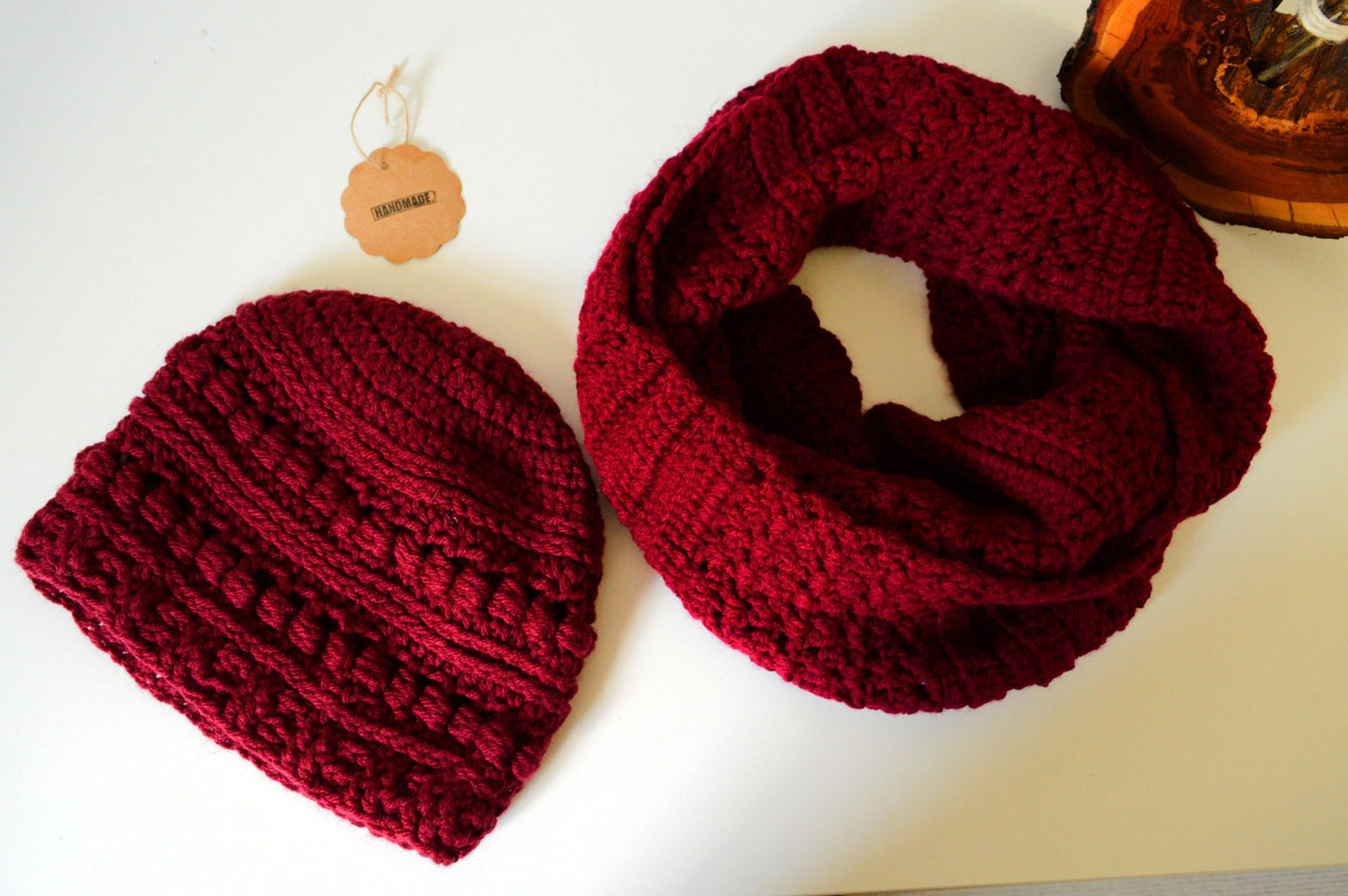 Infinity Scarf and Beanie Set - Burgundy