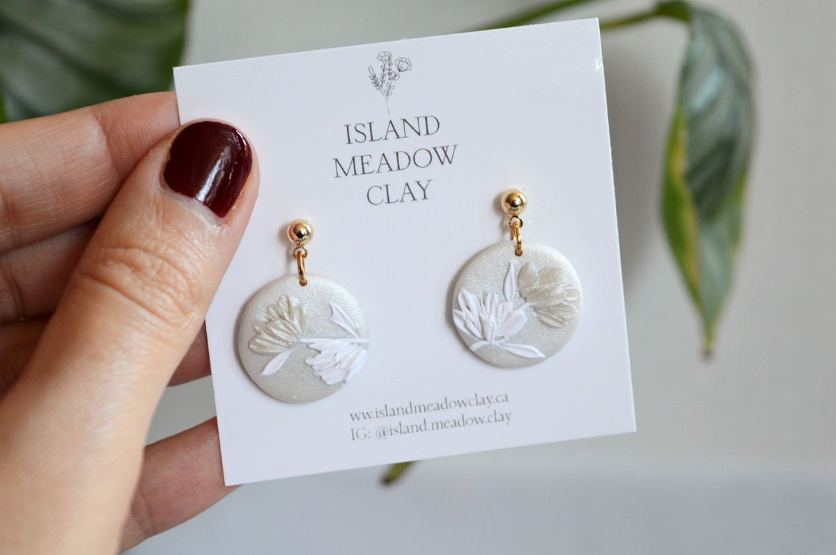 Mini Floral Clay Earrings - Snow Queen