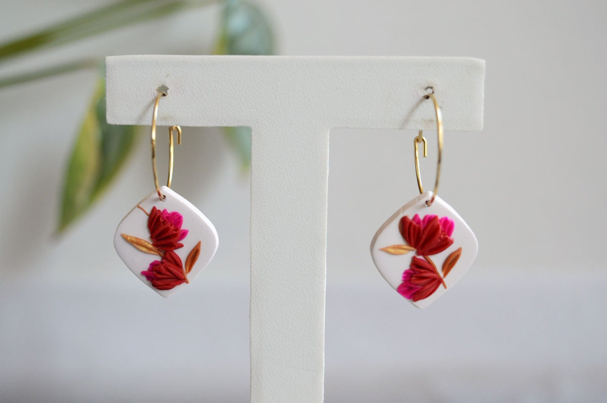 Floral Drop Clay Earrings - Autumn