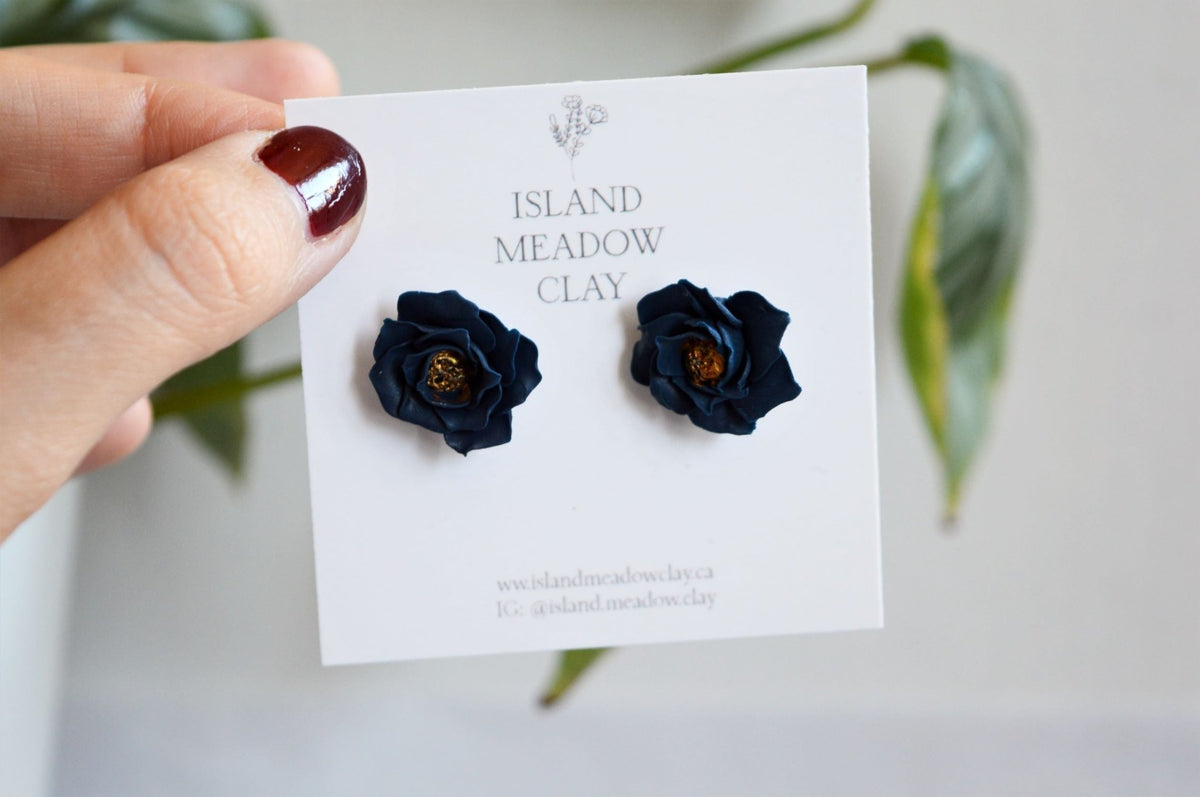 Floral Studs Clay Earrings - Blue
