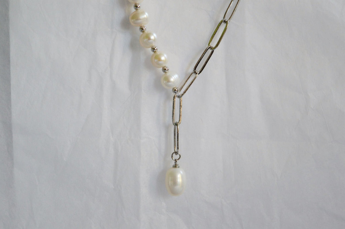 Pearl Necklace - Bold Duo Silver