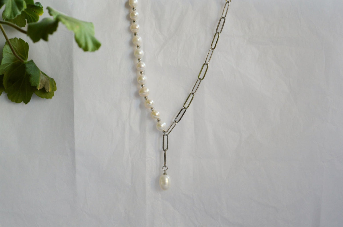 Pearl Necklace - Bold Duo Silver