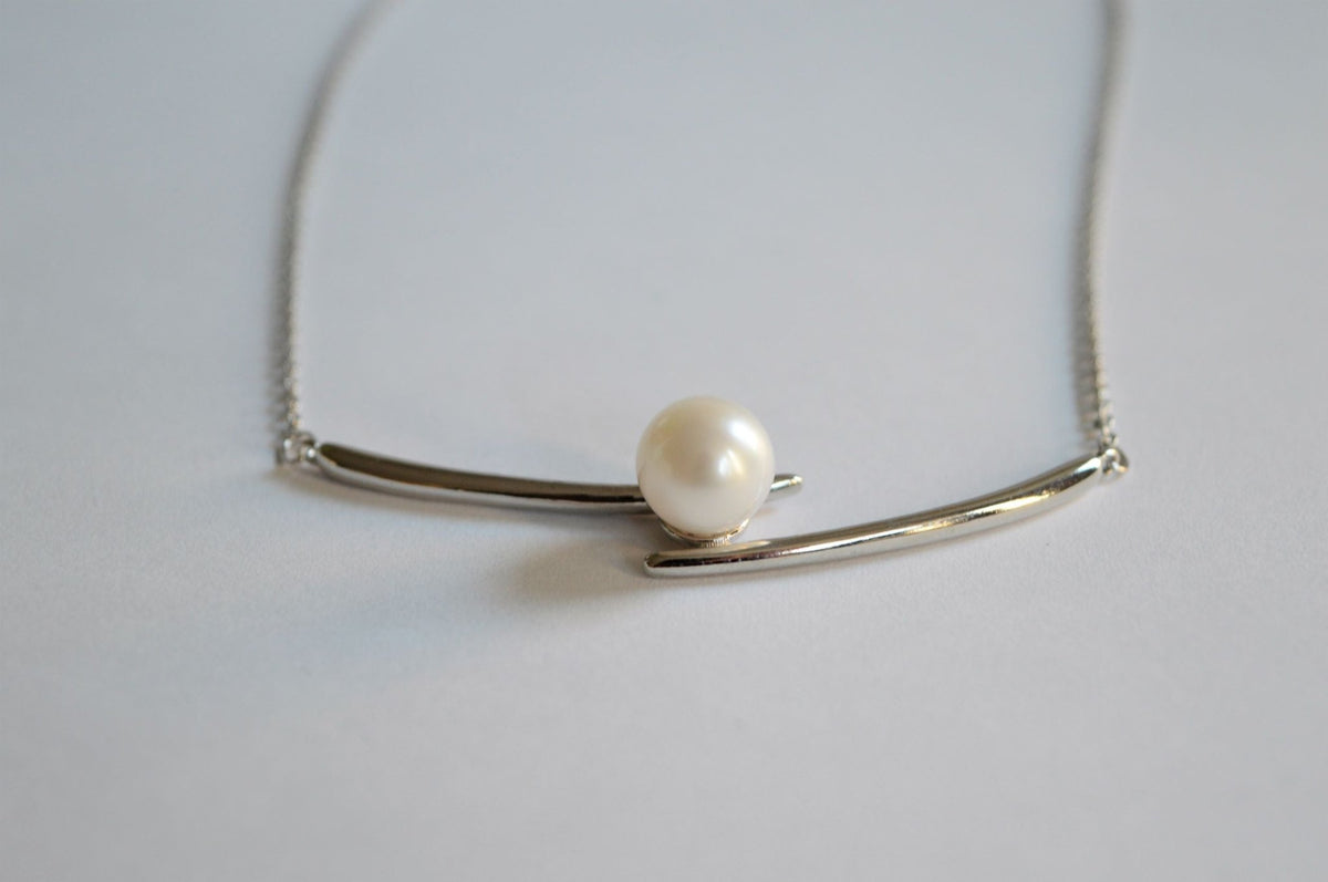 Pearl Necklace - Double Bar Silver