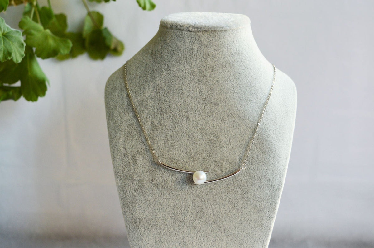 Pearl Necklace - Double Bar Silver