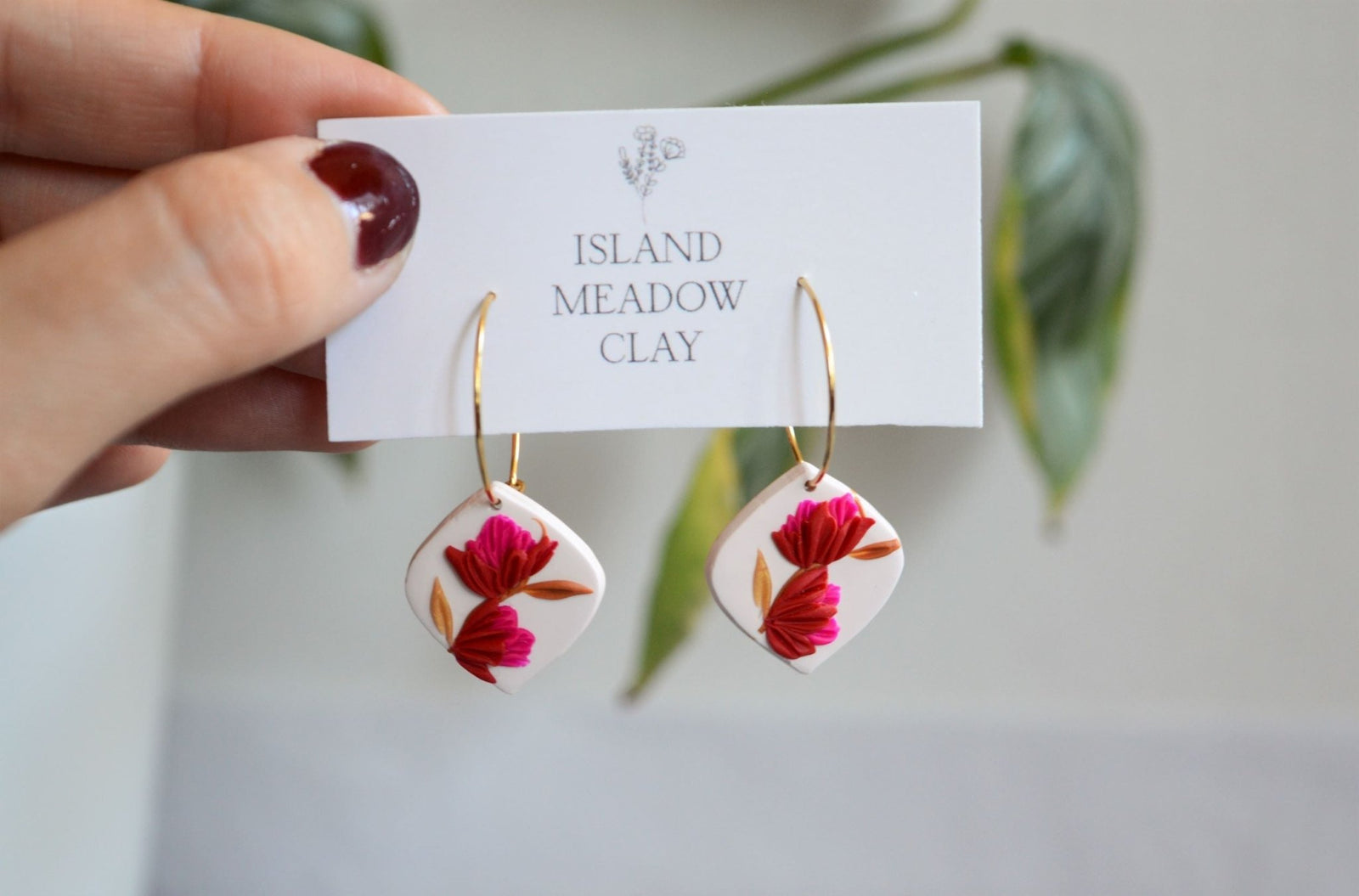Floral Drop Clay Earrings - Autumn