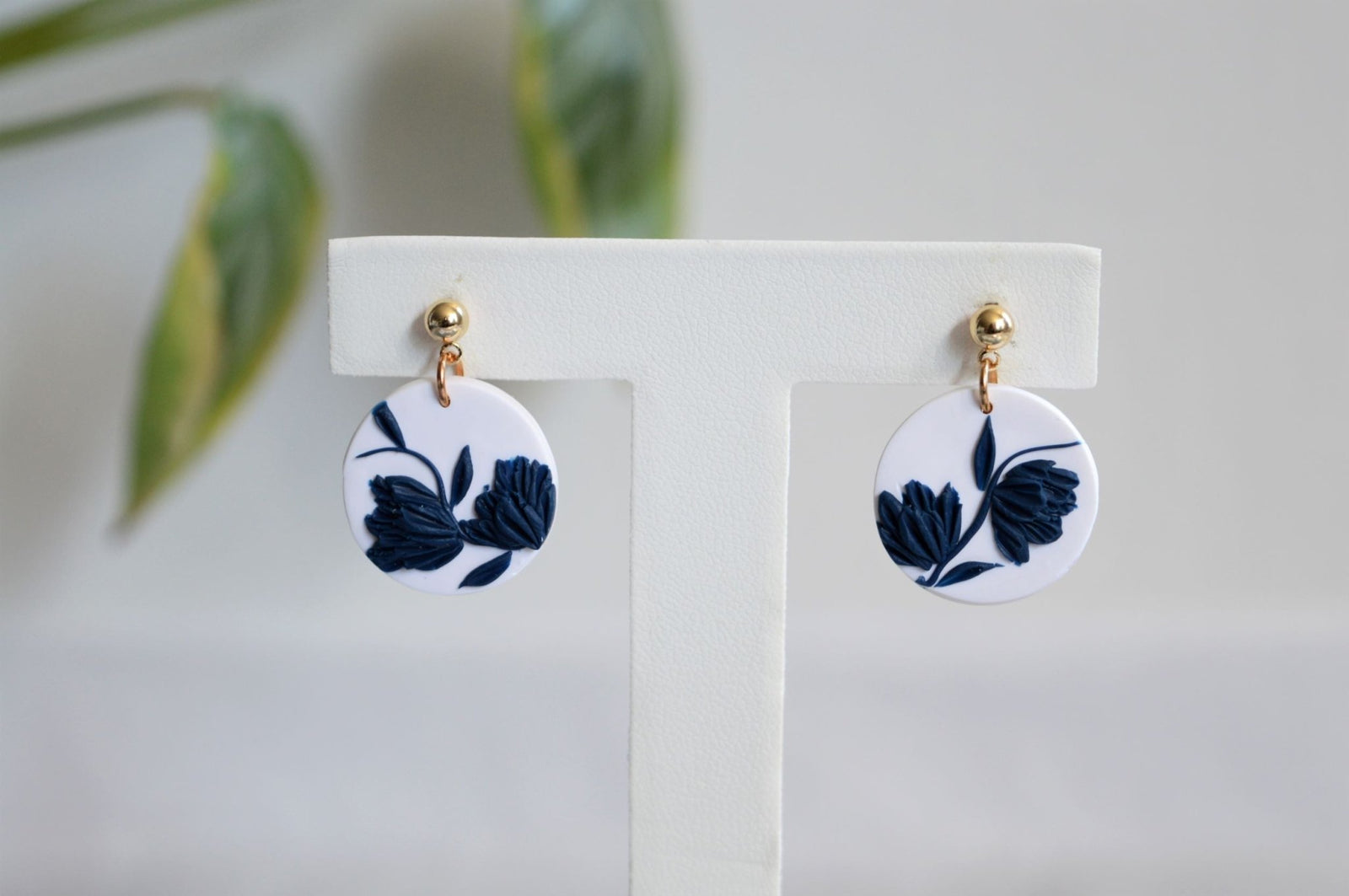 Mini Floral Clay Earrings - Grecian Blue