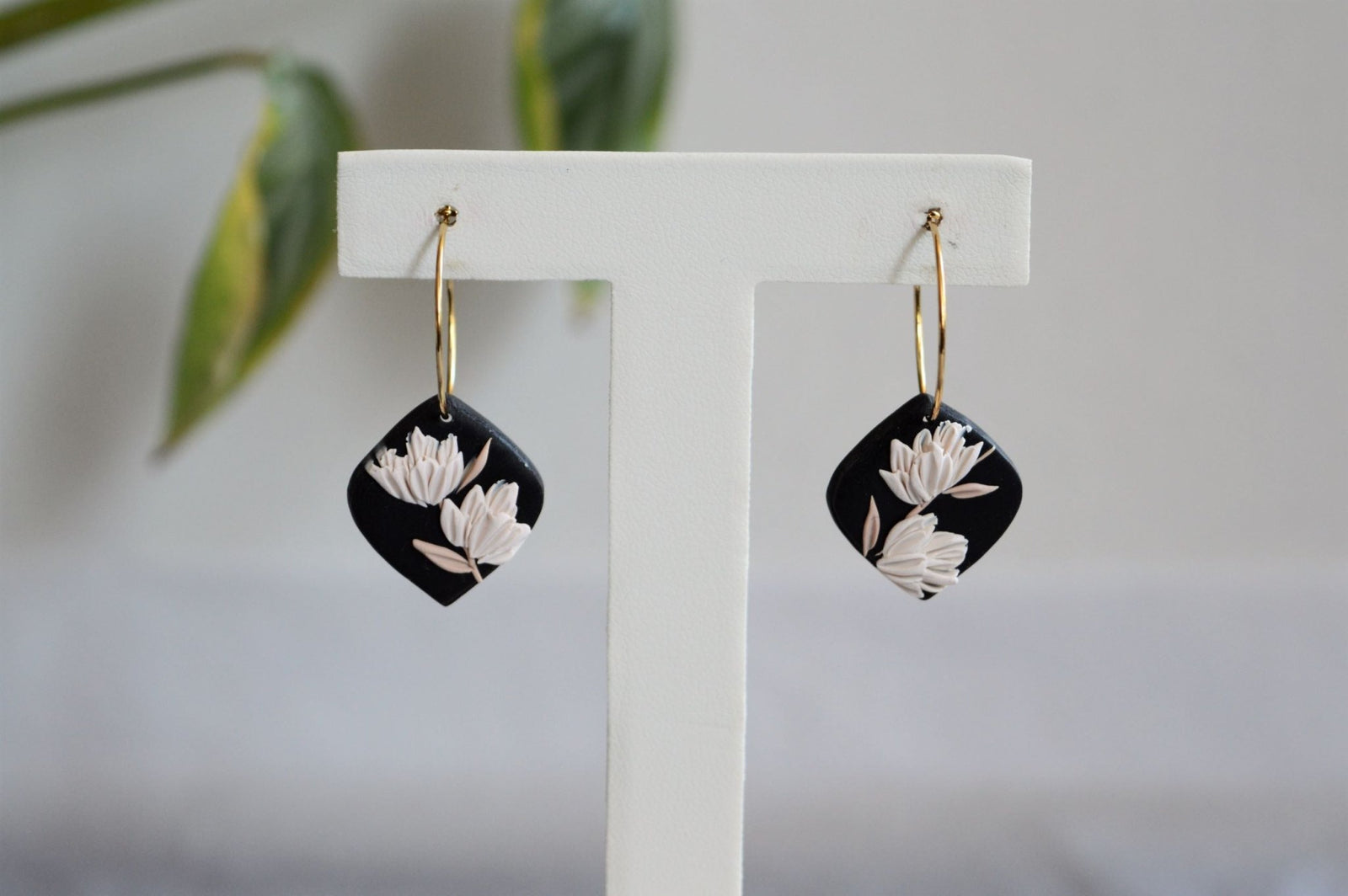 Floral Drop Clay Earrings - Guinness