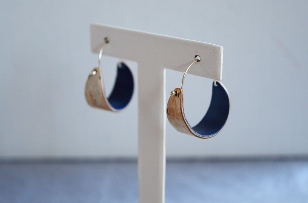 Birch Bark Hoop Earrings - Blue