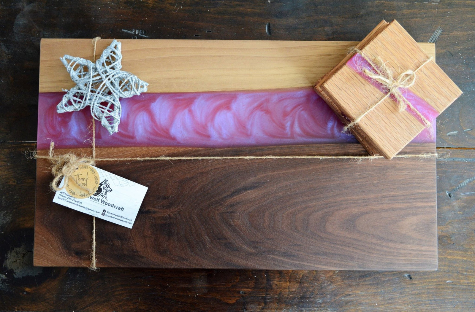 Oak/Pink Epoxy Wood Coasters