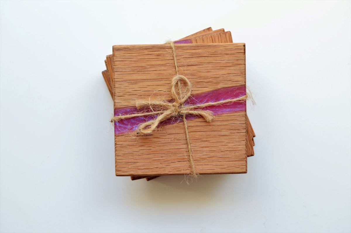 Oak/Pink Epoxy Wood Coasters